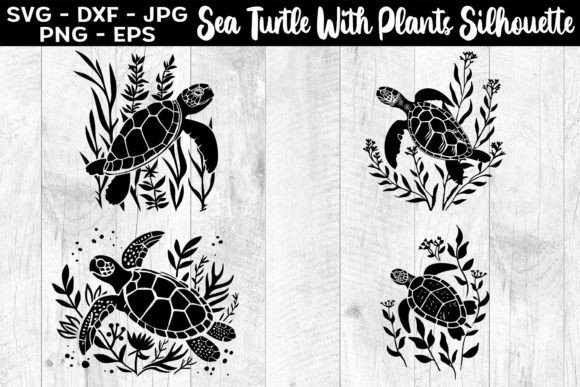 Download Sea Turtle with Plants Silhouettes SVG - Sea turtle Collection
