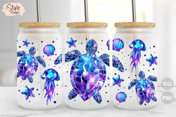 Download Rhinestone Sea Turtle 16oz Glass Can PNG - Sea turtle Collection