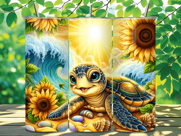 Download Sunflower Sea Turtle Tumbler Wrap Design - Sea turtle Collection