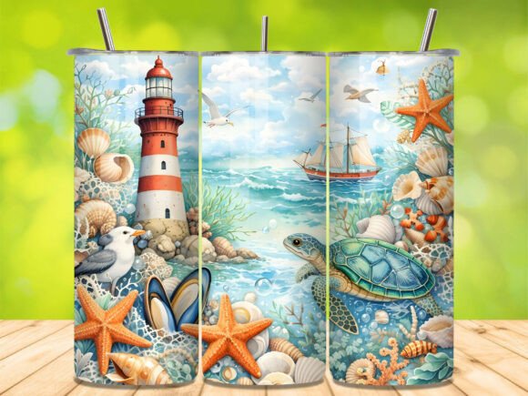 Download Sea Turtle Lighthouse Beach Tumbler Wrap - Sea turtle Collection