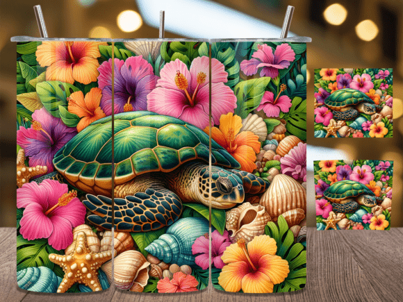 Download Floral Sea Turtle Tropical Tumbler Wrap - Sea turtle Collection