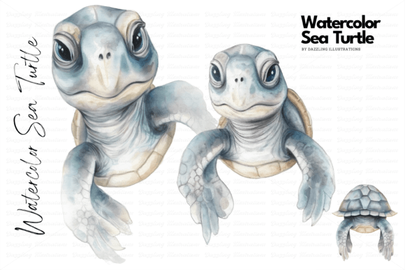 Download Watercolor Sea Turtle in 3 Positions - Sea turtle Collection