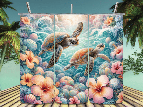 Download Sea Turtles over Tropical Tumbler Wrap - Sea turtle Collection