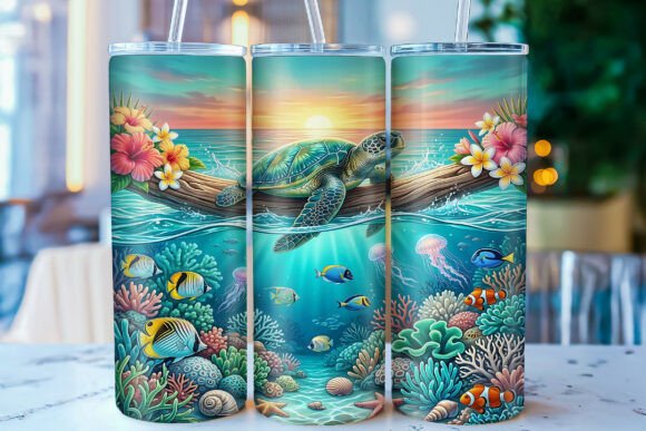Download Sea Turtle Ocean 20oz Tumbler Wrap PNG - Sea turtle Collection