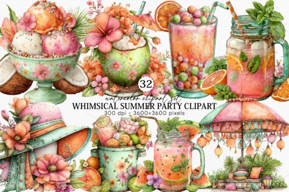 Download Whimsical Summer Party Clipart Bundle - Summer party Collection