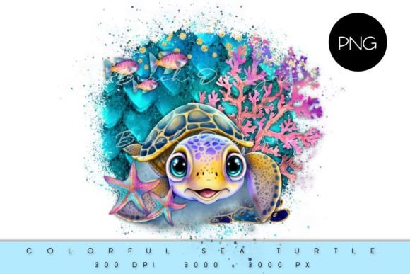 Download Colorful Sea Turtle Sublimation Design - Sea turtle Collection