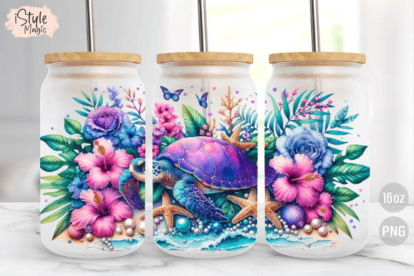 Download Sea Turtle Summer 16oz Glass Can Wrap - Sea turtle Collection