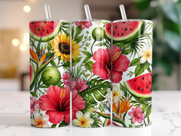 Download Tropical Fruit Floral Summer Tumbler PNG - Summer tumbler png Collection